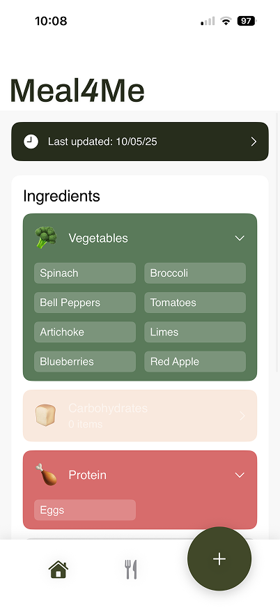 Meal4Me app — screen one
