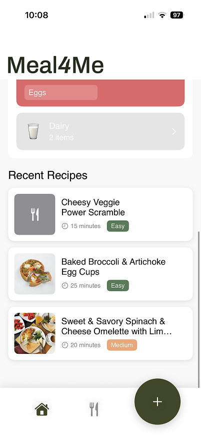 Meal4Me app — screen two