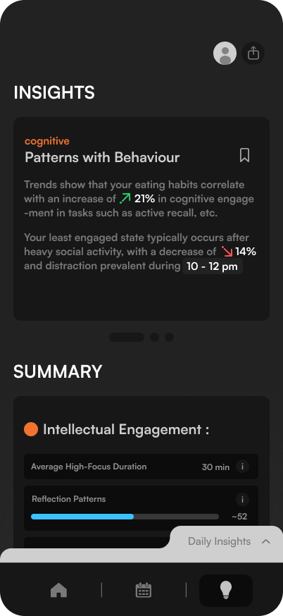 Sol app — insights and summary screen